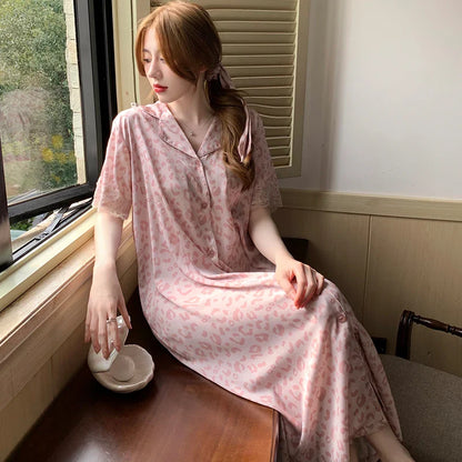 Aurora Dromen Pink Leopard Kant Slaapjurk