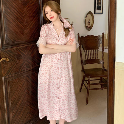 Aurora Dromen Pink Leopard Kant Slaapjurk