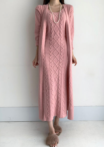 Warme Gebreide Winterjurk met Vest 2-Delige Set