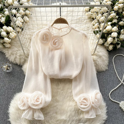 Zomergloed Chiffon Blouse met Lantaarnmouwen voor Stijlvolle Dames