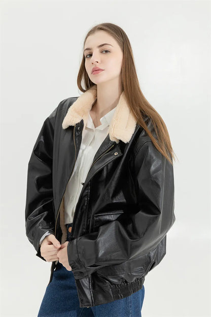 Leren Winterjas Vintage Stijlvol voor Vrouw
