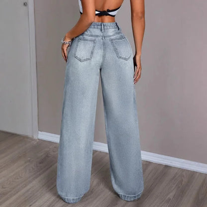Hoge Taille Wijde Jeans Dames Trendy Spijkerbroek