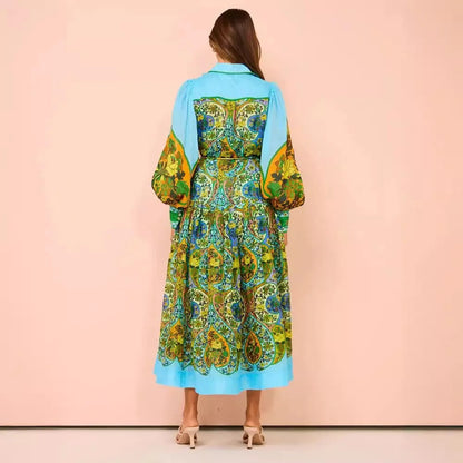 Vrouwelijke Jurk met Unieke Print en Ballonmouwen