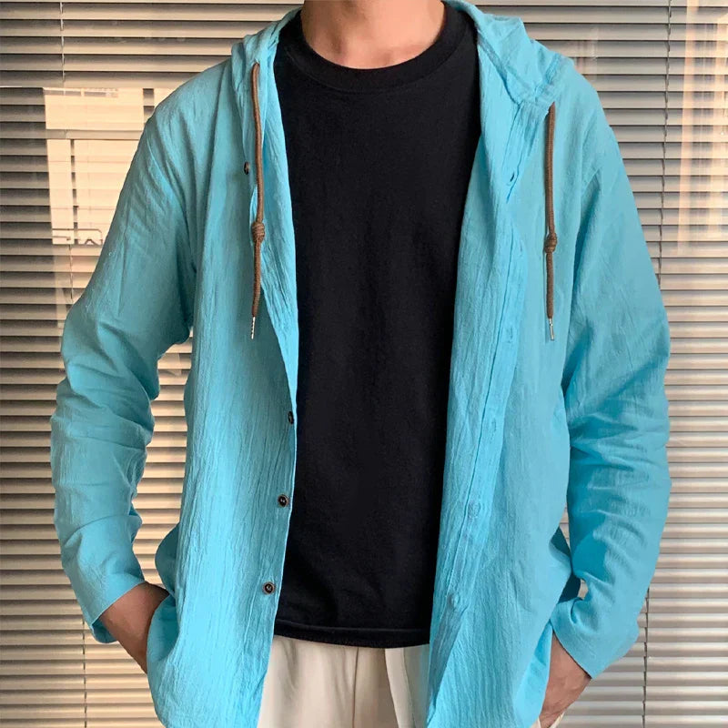 Linnen Heren Shirt Met Capuchon Licht en Ademend