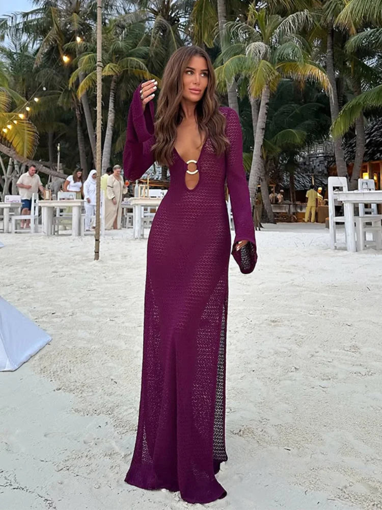 Gehaakte Maxi Jurk Sexy Flared Mouwen Zomerjurk - Mode Vibes