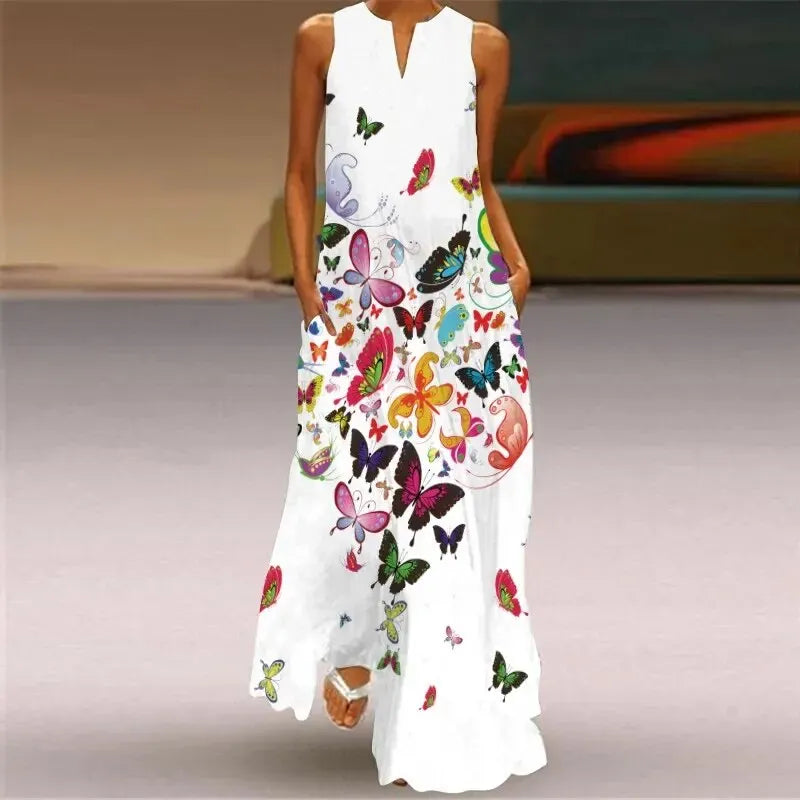 Vrouwelijke Lange Jurk met Retro Bloemenprint