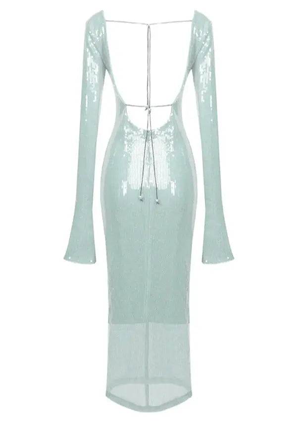 Mintgroene Glitter Jurk Lange Mouwen Dames