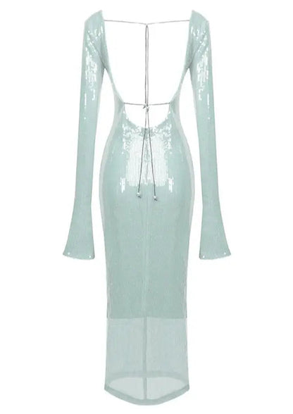 Mintgroene Glitter Jurk Lange Mouwen Dames