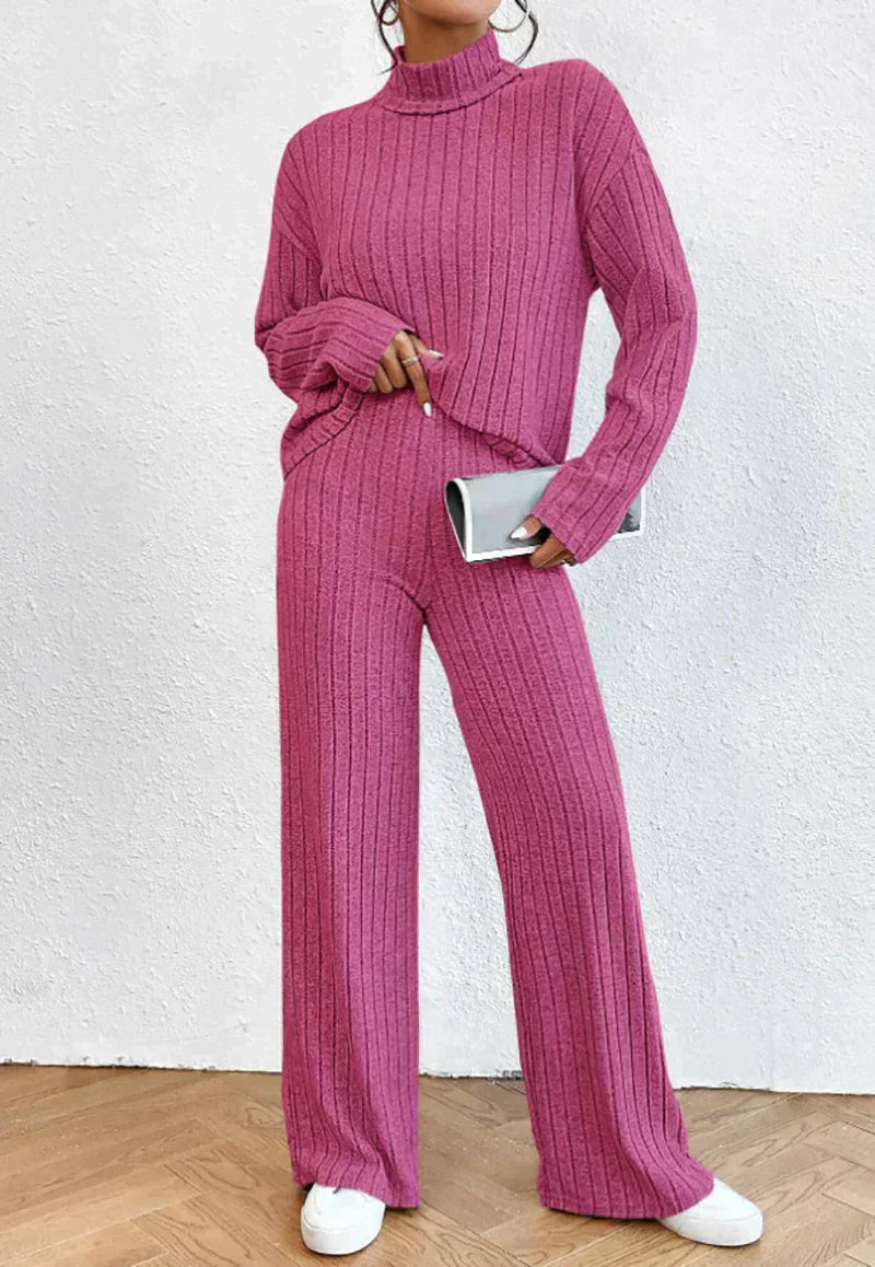 Gestreepte Gebreide Trui en Broek Set - Mode Vibes