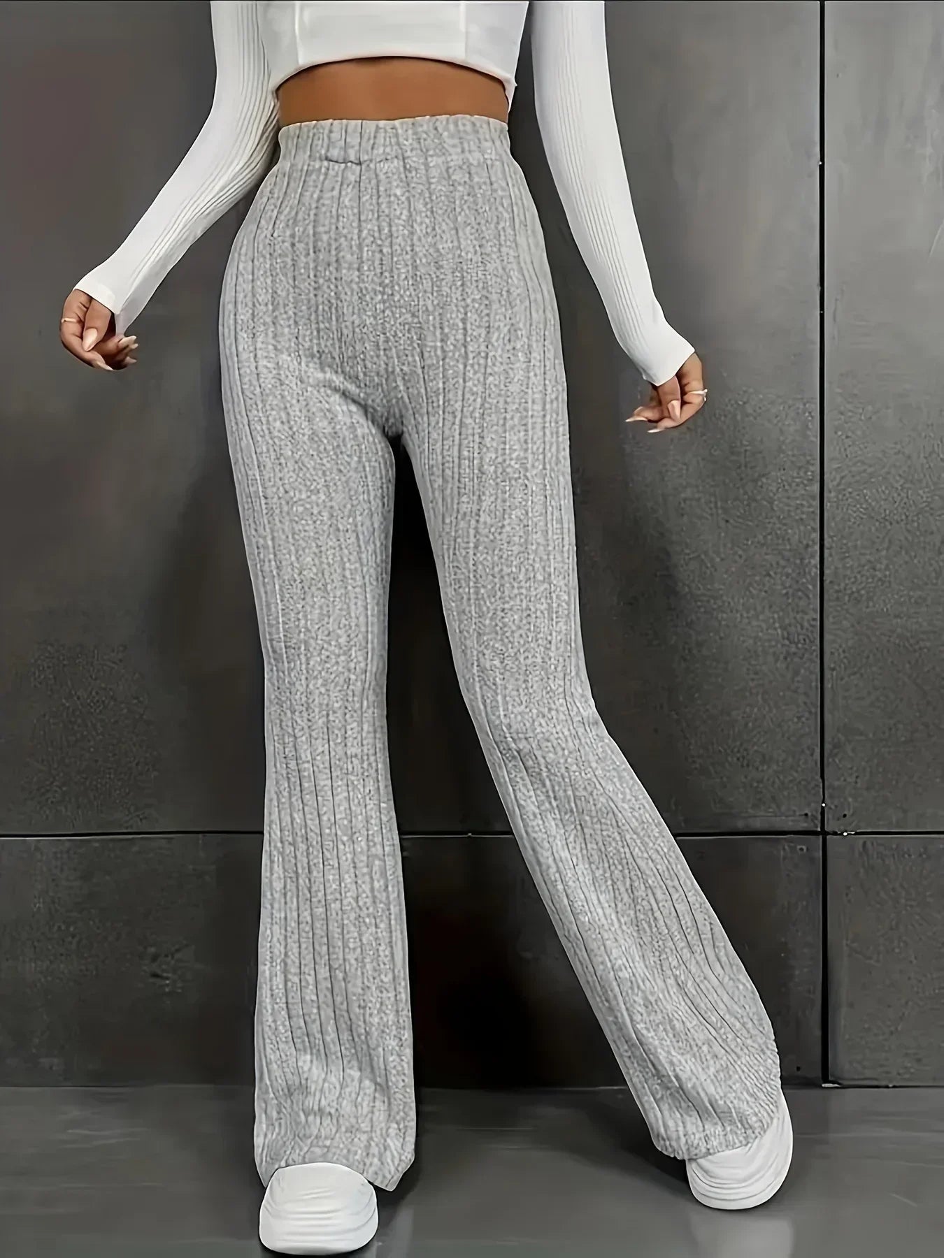 Dames Broek Hoge Taille Slim Fit Flared Pijp Stretchstof