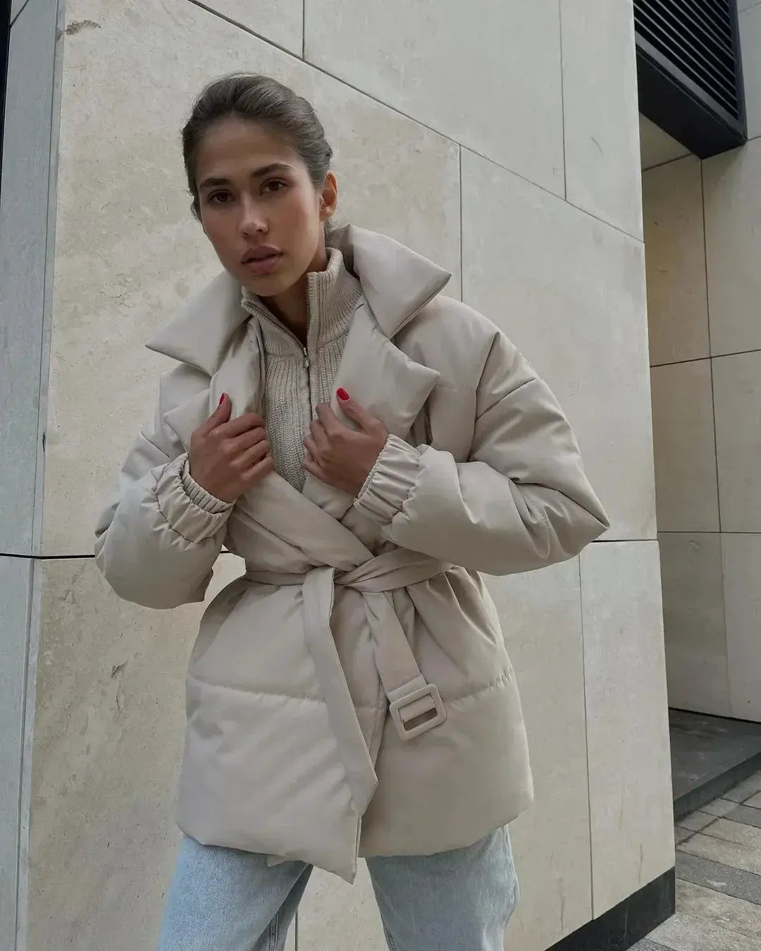 Pufferjas Met Ceintuur Voor Dames Warm en Waterdicht