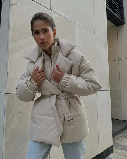 Pufferjas Met Ceintuur Voor Dames Warm en Waterdicht