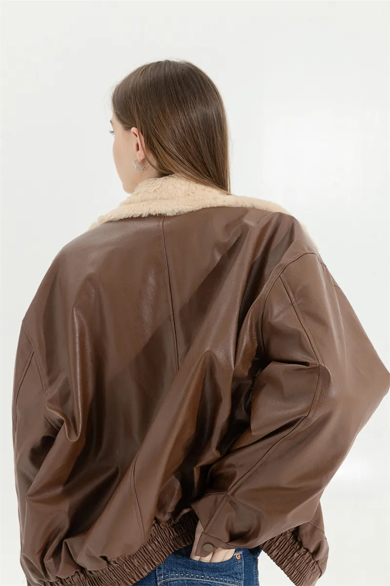 Leren Winterjas Vintage Stijlvol voor Vrouw