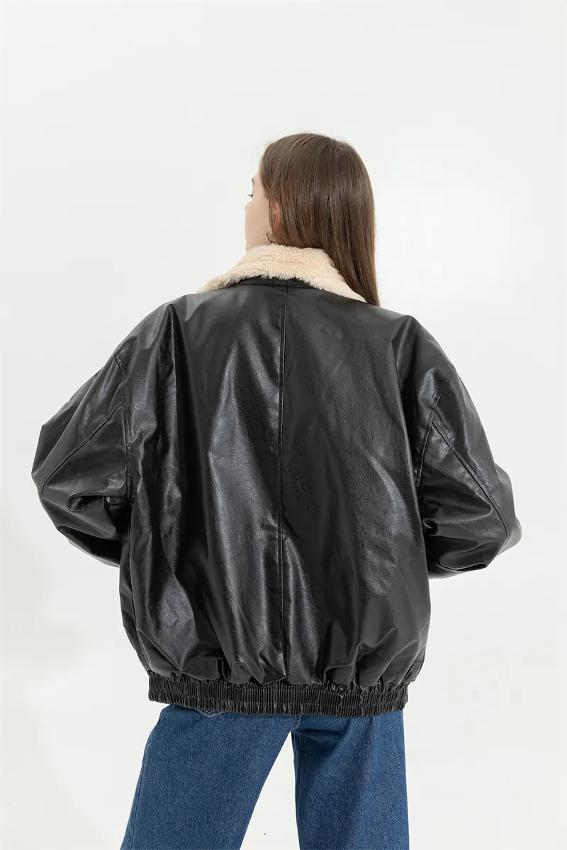 Leren Winterjas Vintage Stijlvol voor Vrouw