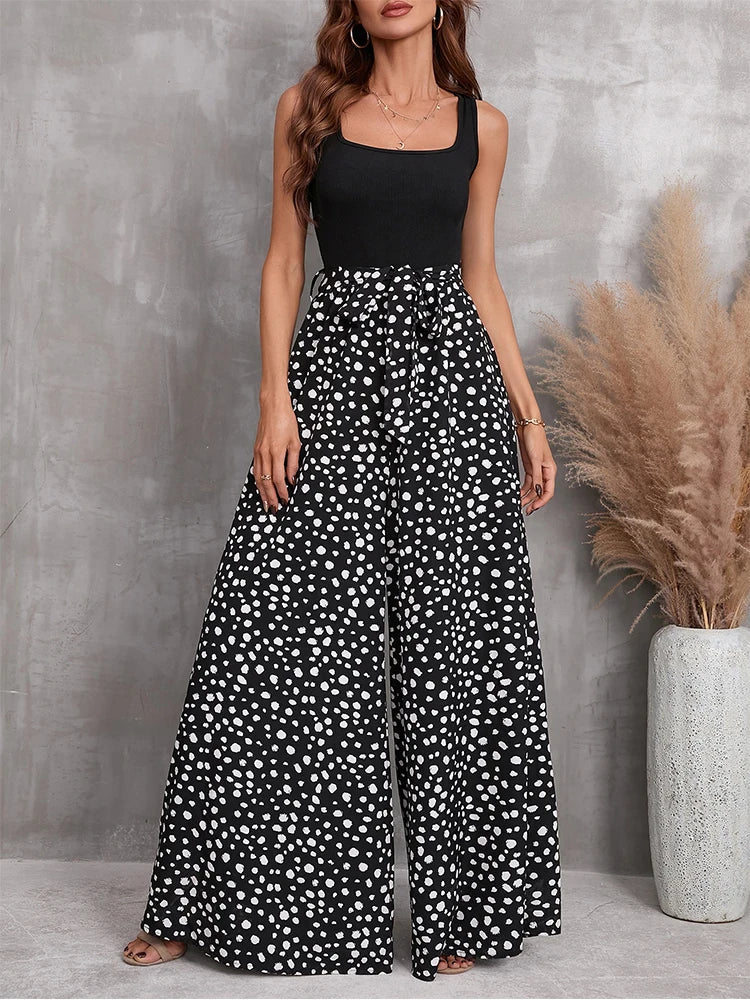 Jumpsuit met Stippenprint en Wijde Pijpen voor Vrouw - Mode Vibes