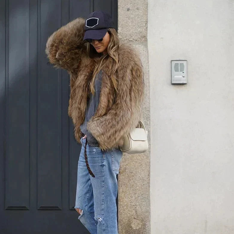 Dames Pluche Jas Imitatiebont Warm en Stijlvol - Mode Vibes