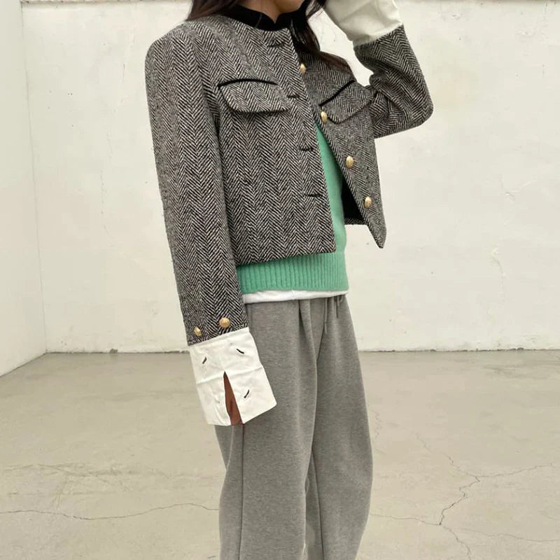 Geruit Jasje met Metalen Knopen Dame Blazer