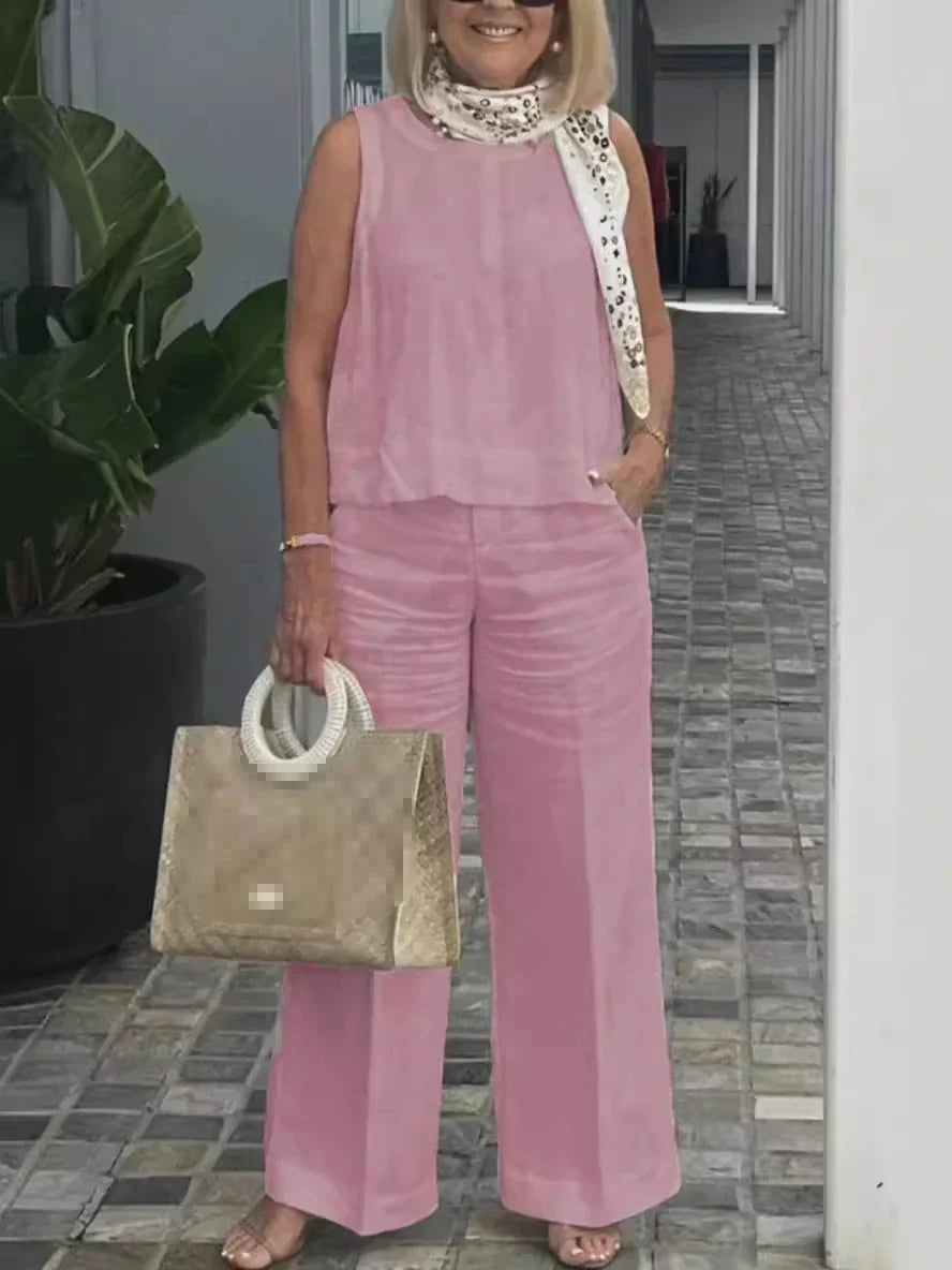 Dames Zomerset Linnen Tweedelig Mouwloos