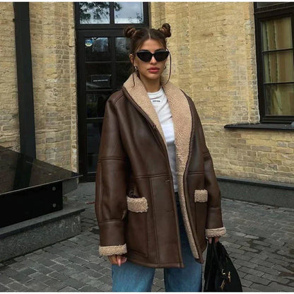Leren Winterjas met Bontkraag Warm en Stylish