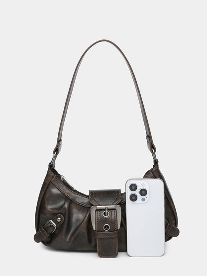 Hobo Bag van Vintage Kunstleer – Met Gesp en Verstelbare Schouderriem