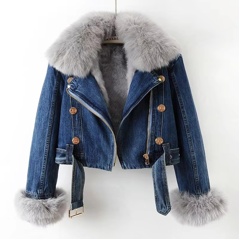 Diana | Giacca in denim con collo in pelliccia sintetica