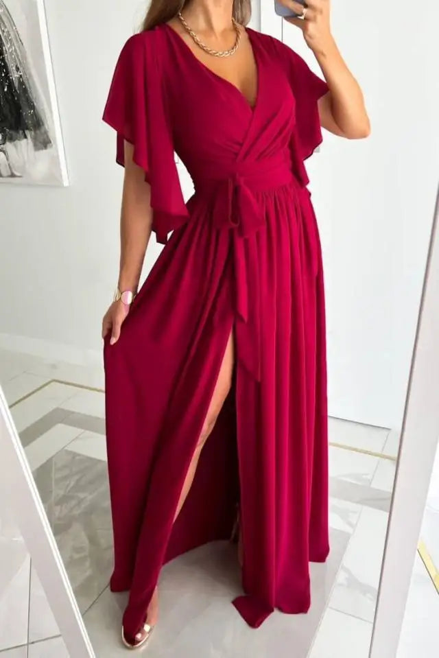 Elegante Jurk met V-Hals en Lange Mouwen - Mode Vibes