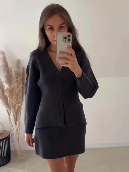 Chique Blazer Rok Set voor Vrouw Elegante Outfit