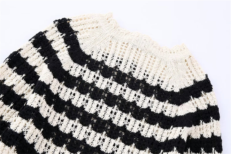 Dames Trui Wit/Zwart Gestreept Brede Hals Losse Vintage Sweater