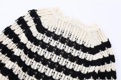 Dames Trui Wit/Zwart Gestreept Brede Hals Losse Vintage Sweater