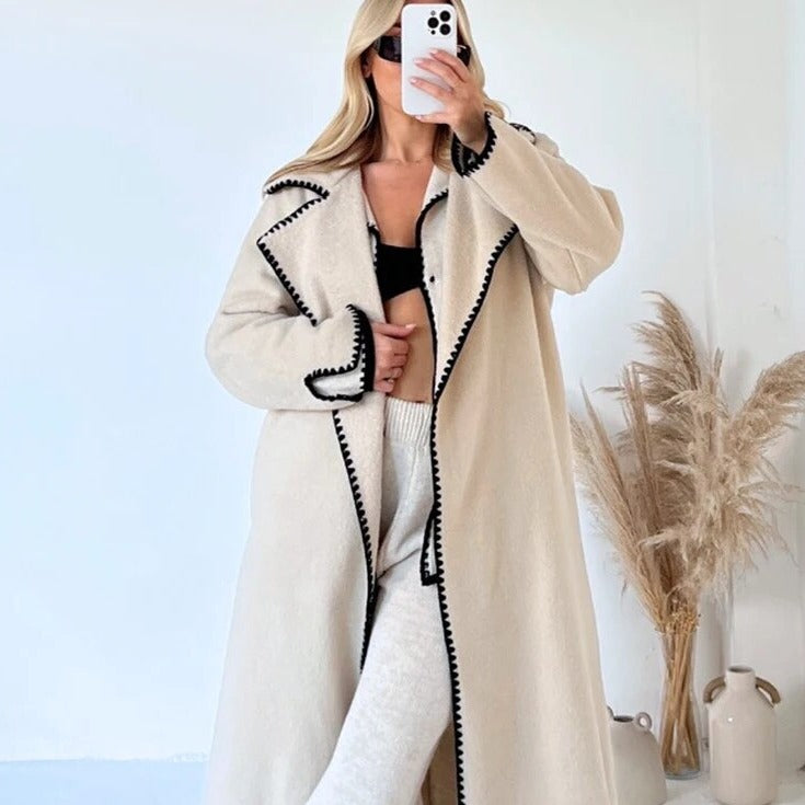 Elegante Lange Jas voor Vrouw Warm en Stijlvol