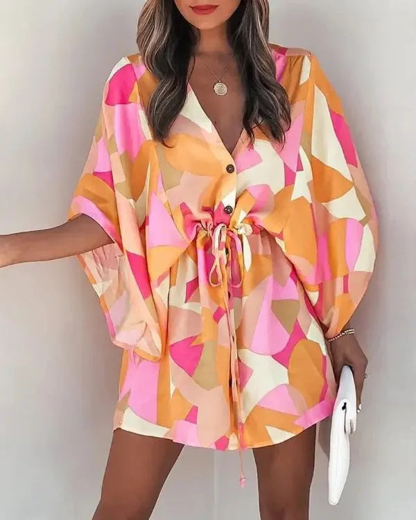 Zomerjurk V-hals met Vliegende Mouwen - Mode Vibes