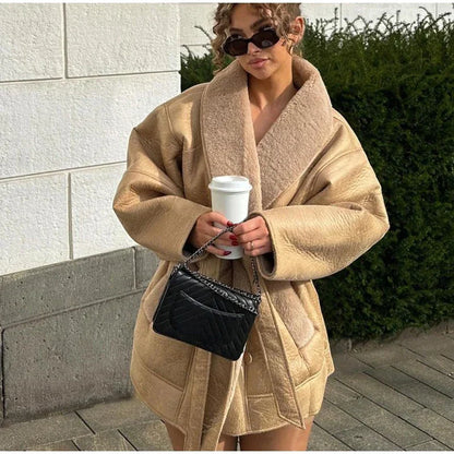 Leren Jas Dames Bontkraag Warm Winterjas - Mode Vibes