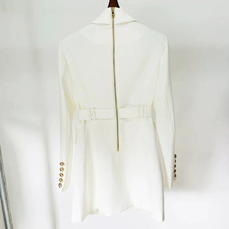 Blazerjurk Double-Breasted Met Riem Elegant Dame Jurk