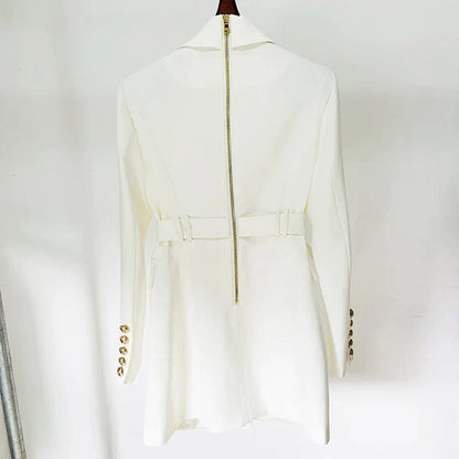 Blazerjurk Double-Breasted Met Riem Elegant Dame Jurk