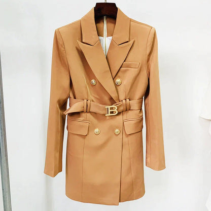 Blazerjurk Double-Breasted Met Riem Elegant Dame Jurk