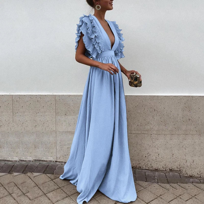 Elegante Jurk met Gerimpelde Mouwen Vrouwenjurk Zomer - Mode Vibes