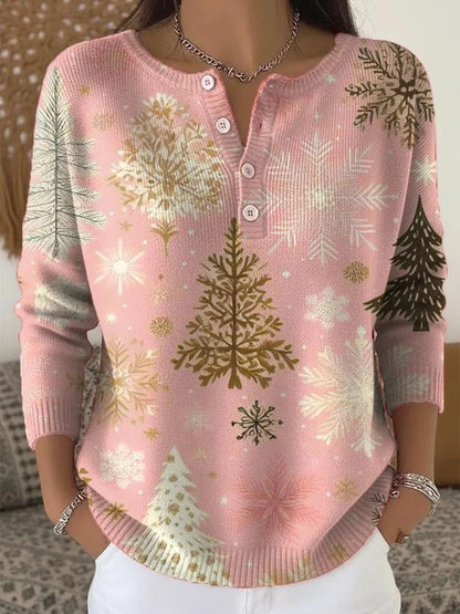 Dames Warme Trui met Feestelijke Print Comfortabele Pasvorm
