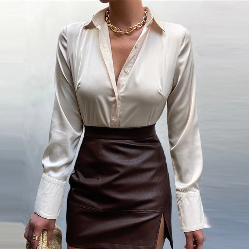 Satin Blouse Vrouwelijk Elegante Bloes voor Ieder Moment