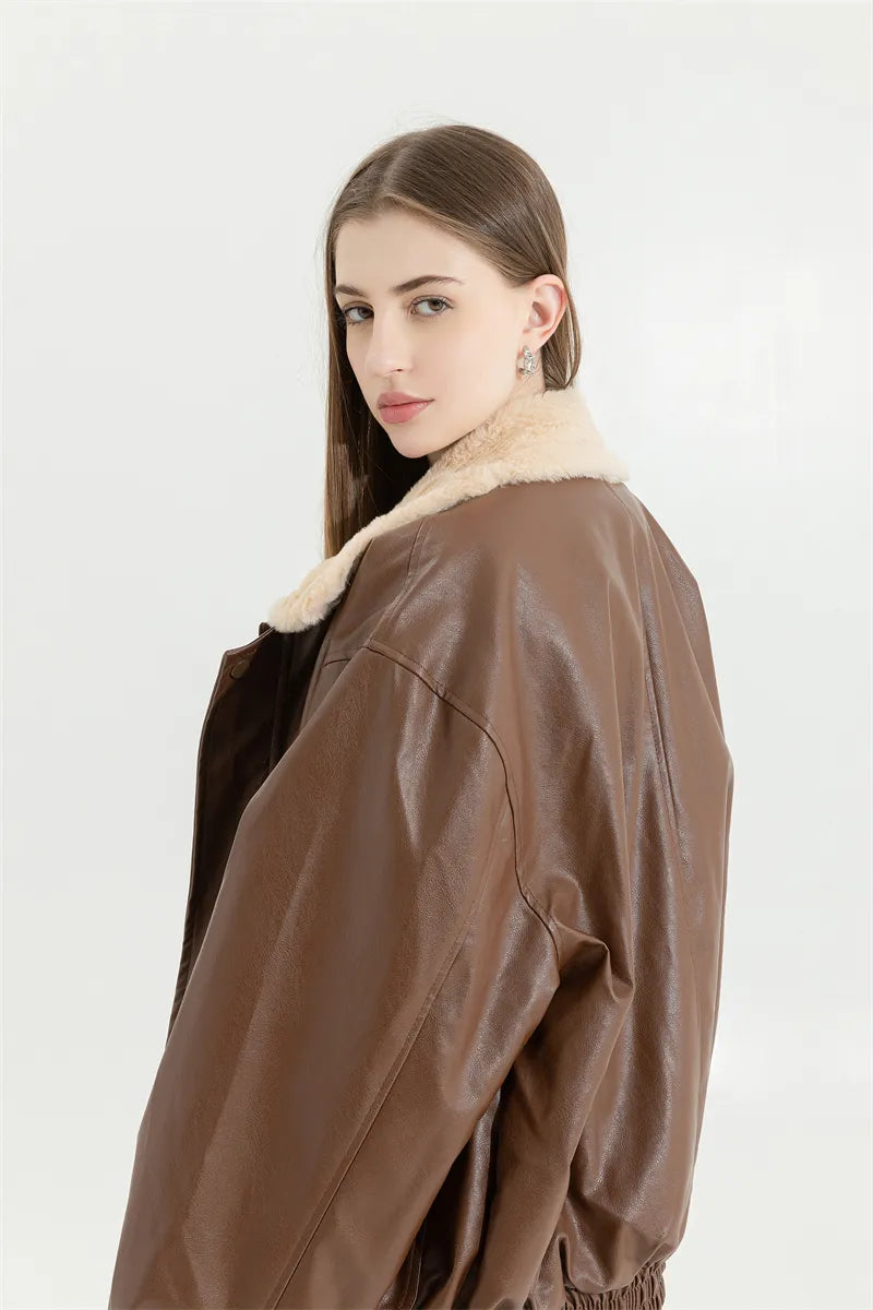 Leren Winterjas Vintage Stijlvol voor Vrouw