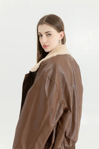 Leren Winterjas Vintage Stijlvol voor Vrouw