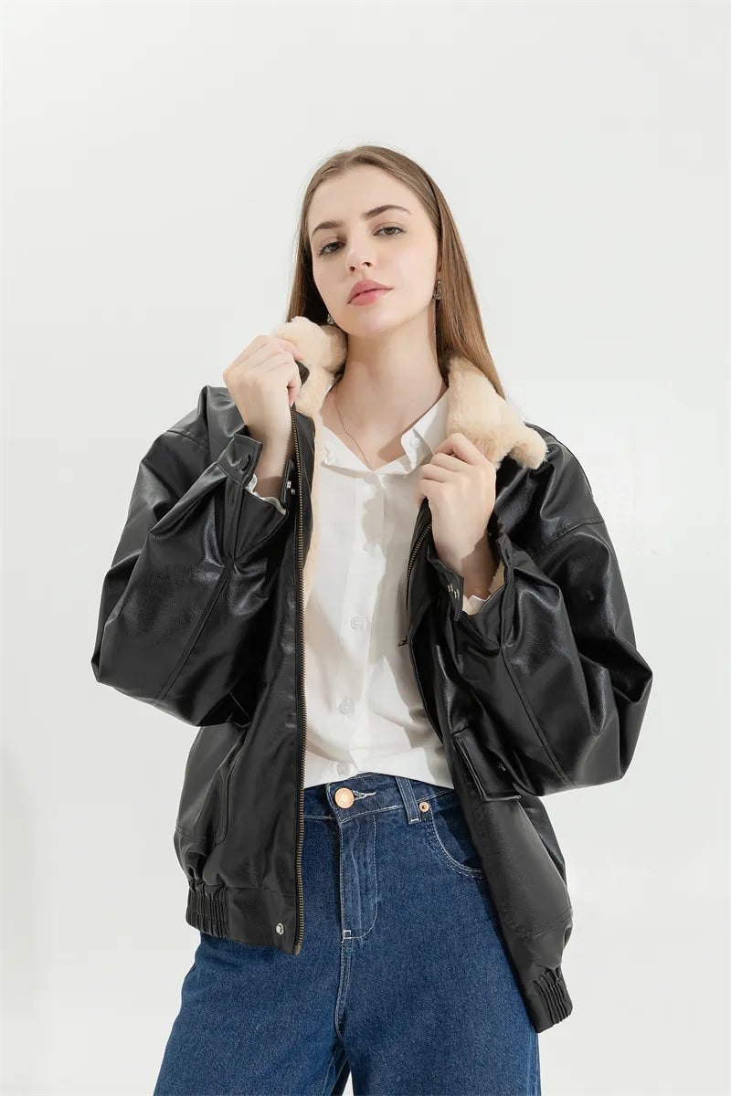 Leren Winterjas Vintage Stijlvol voor Vrouw