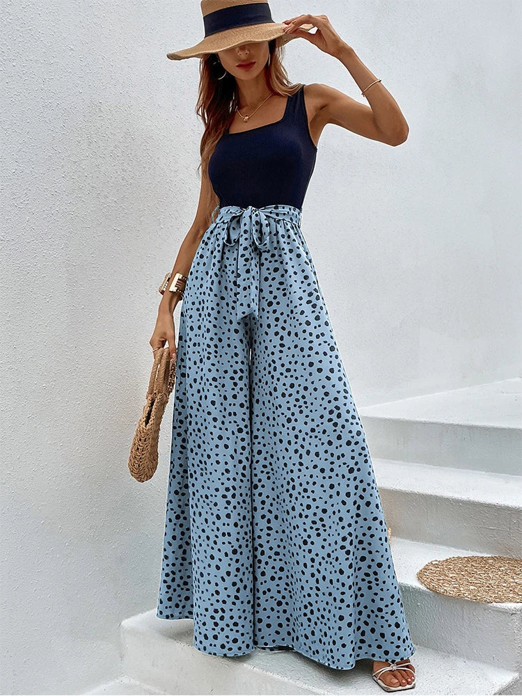 Jumpsuit met Stippenprint en Wijde Pijpen voor Vrouw