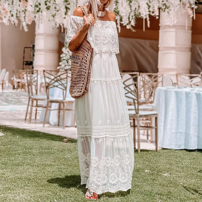 Boho Jurk Geborduurd Kant Vrouwen Jurk