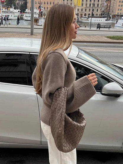 Gebreid Vest Wolmix Taupe Warm en Stijlvol