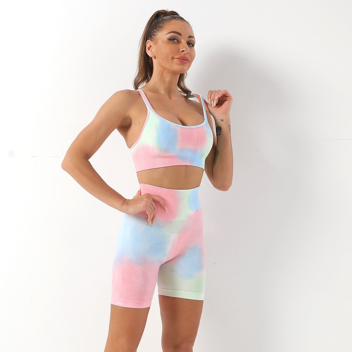 Vrouwelijke Sport Set Korte Broek Tie Dye
