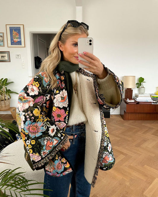 Dames Jas Gevoerd Bloemenprint Aurora Winter - Mode Vibes