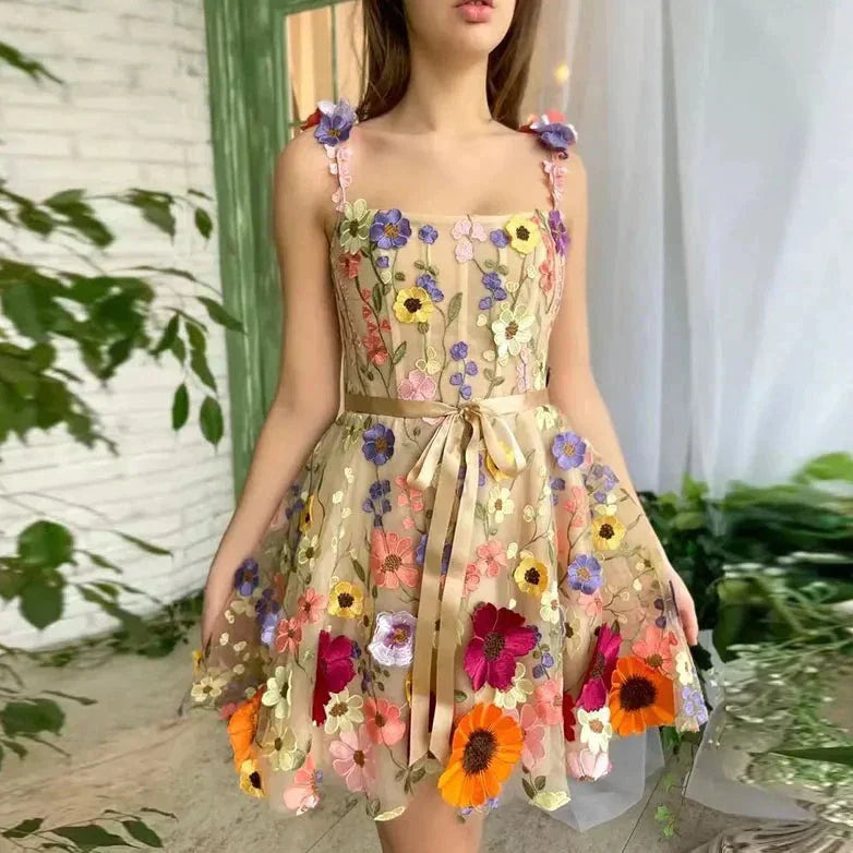 Lila Bloemenjurk met Bandjes voor Vrouw