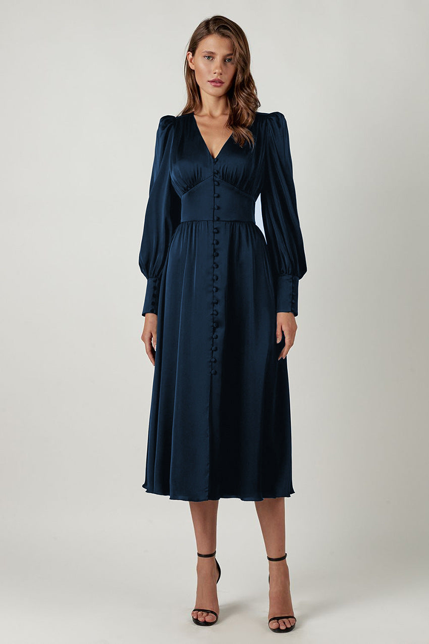 Elegante Satijnen Midi Jurk voor Vrouw