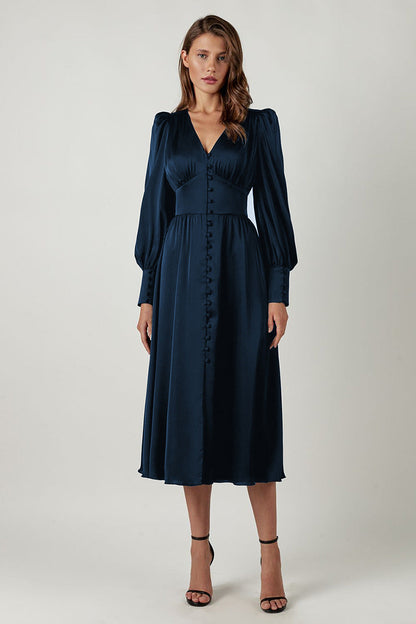 Elegante Satijnen Midi Jurk voor Vrouw