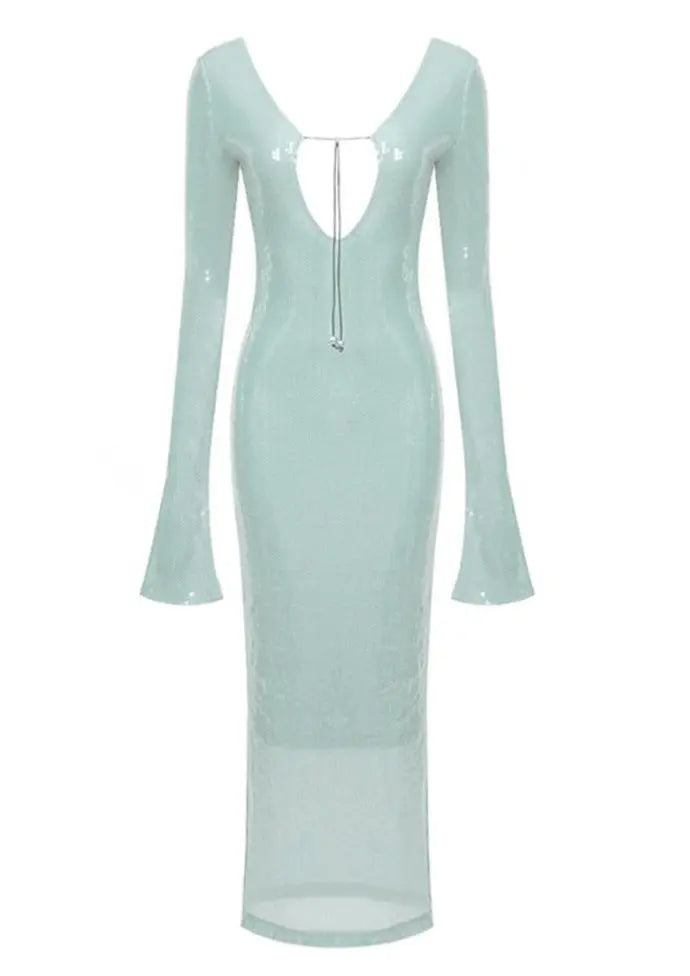 Mintgroene Glitter Jurk Lange Mouwen Dames